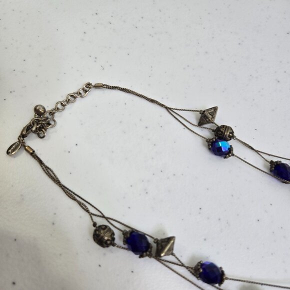 Chicos Illusion Necklace Blue Silver Tone Multi Strand Faceted Vintage Chain - Picture 3 of 9